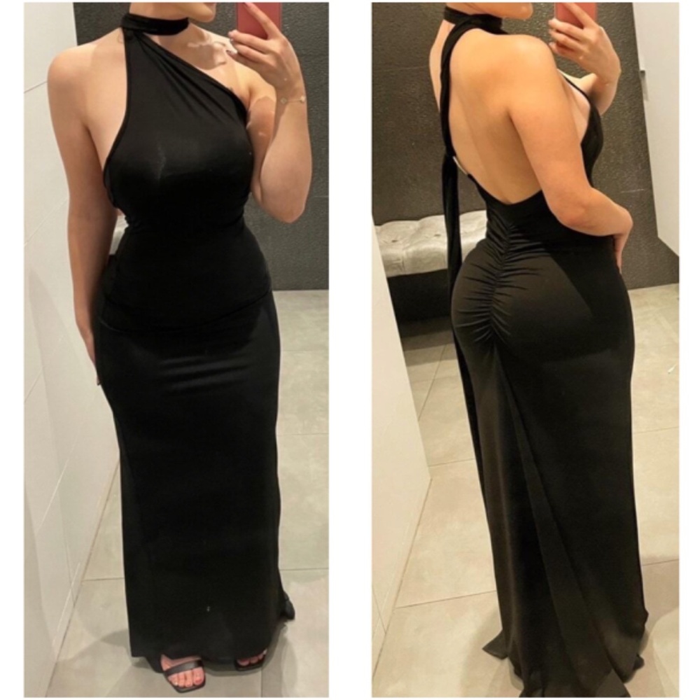 Luxe Backless Asymmetrical Neck Bodycon Party Formal Dress - Picture 3 of 7